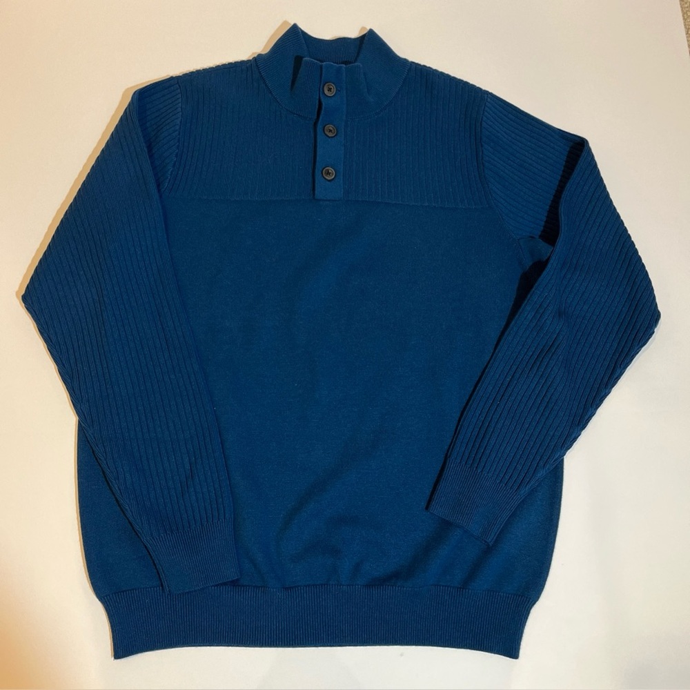 Duluth Trading Co Blue Merino Wool Polyester Blend Pullover Sweater Mens - Picture 1 of 8